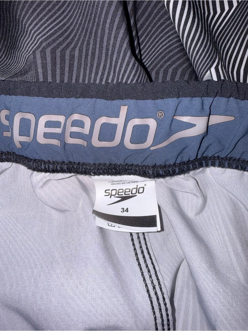 1857-Speedo Black & Gray Geometric Swim Trunks